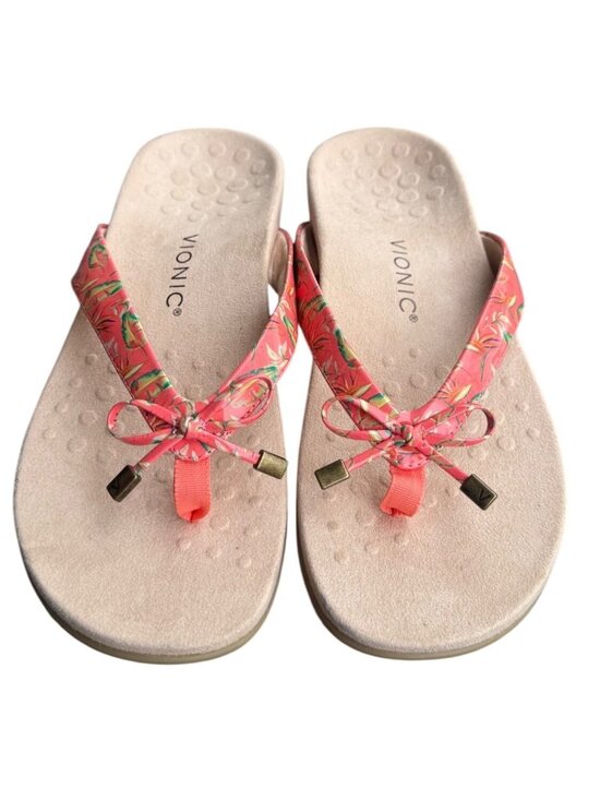 Vionic Bella II Womens Floral Flip Flops Sandals Size 11 Beige/Coral - Picture 4 of 8